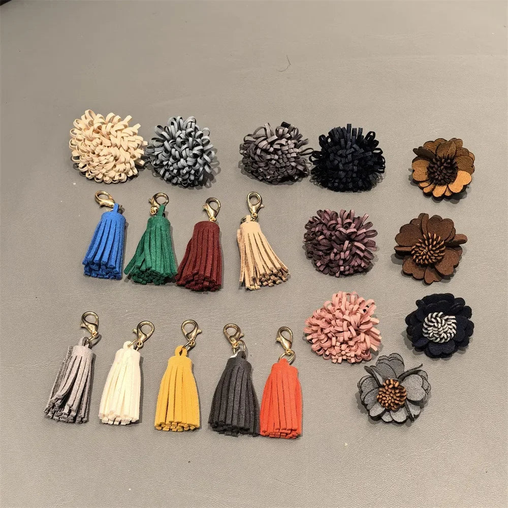 1Pcs Autumn Winter Maillard Tassel Pendant Shoe Charms Leather Flower Shoelace Buckle Sports Shoe Decoration Accessory Buckle Pi-Mart