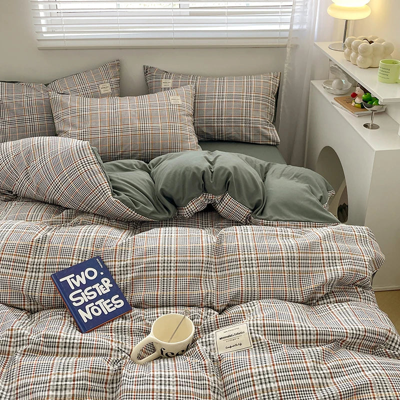 Plaid Style Bedding Set Skin-friendly Quilt Cover Pillowcase Bedsheet Home Bed Linen Sets Single/Full/Queen/King Size Bedclothes LadyShow.Store
