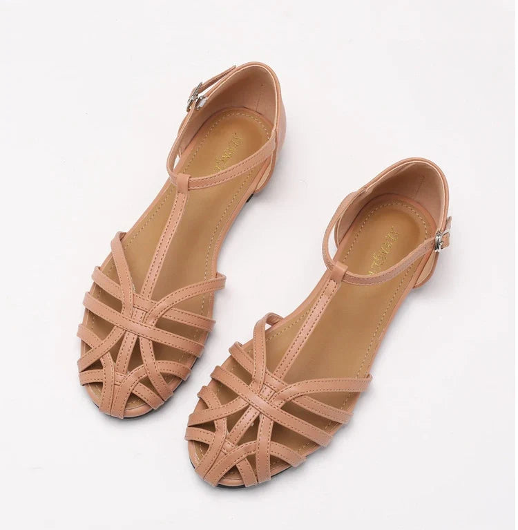 ZAROY Women's Sandals Summer Casual Footwear T-tied Cross Strap Flat Sandals Weave Hollow Roman Sandalia Zapatos сандали LadyShow.Store
