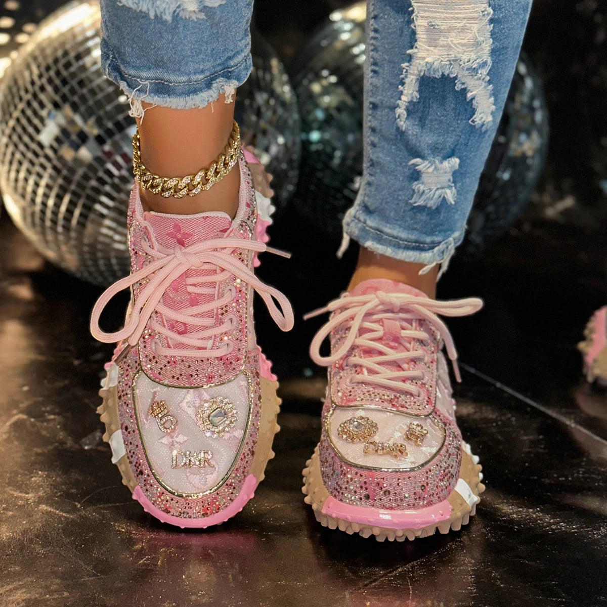 Luxury Designer Women's Sneakers Fashion Luxury Rhinestone Ladies Shoes 2026 New Outdoor Platform Female Sports Shoes Vulcanize Pi-Mart