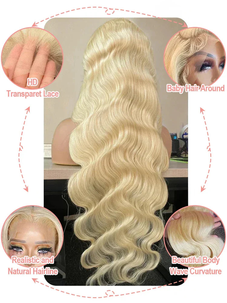 613 Hd Lace Frontal Wig 13x6 Blonde Human Hair Wigs 250 Density Body Wave Lace Front Wigs Colored Human Hair Pre Plucked 40 Inch LadyShow.Store