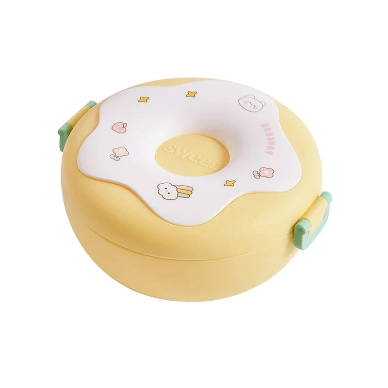Lunch Box For Kid School Child Snack Box Donut Cartoon Leakproof Bento Box Lunch Bags With Fork Spoon 3 Compartment Microwavable LadyShow.Store