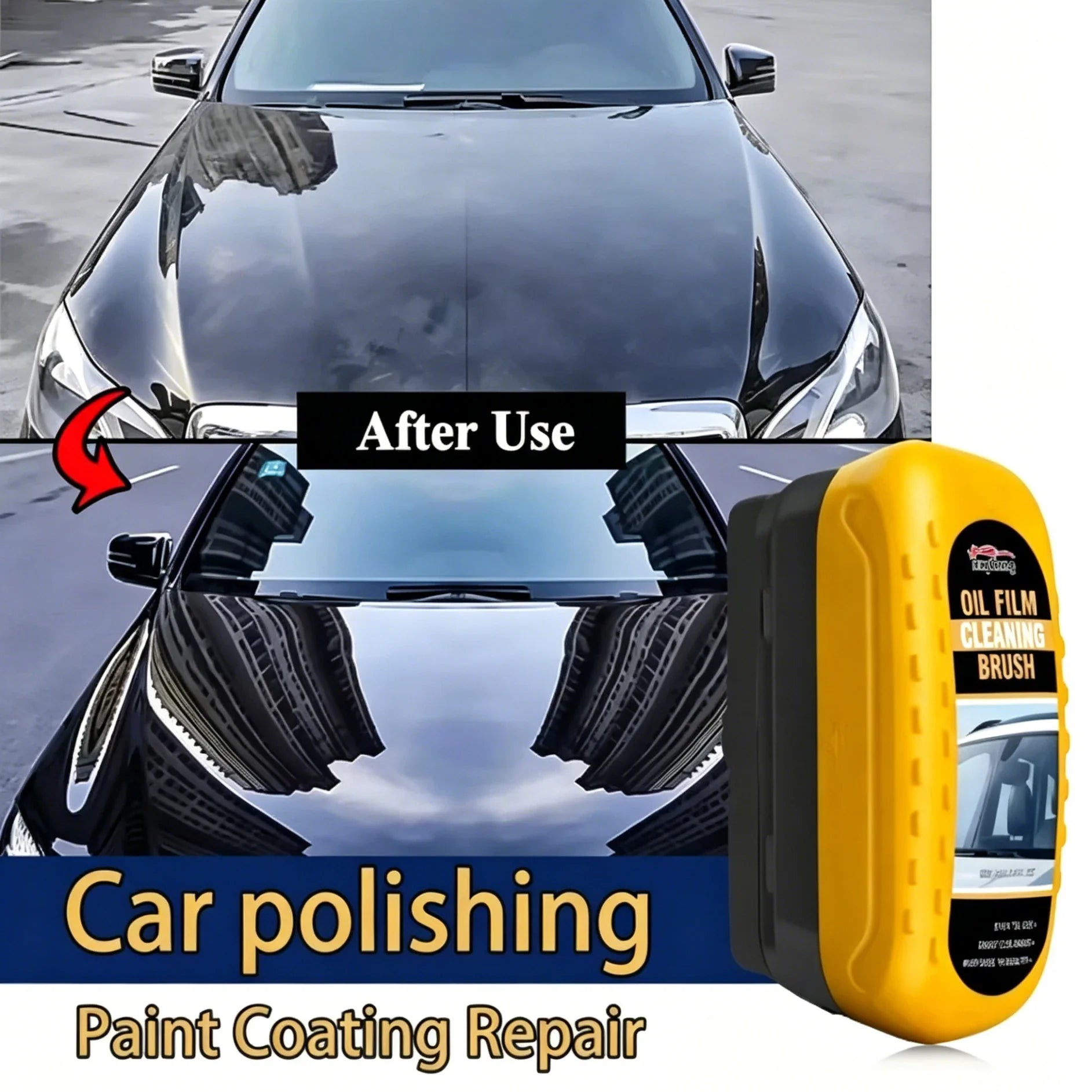 High Efficiency Car Windshield Oil Stain Remover Brush, Clear Bright Auto Glass Oil Film Cleaner LadyShow.Store
