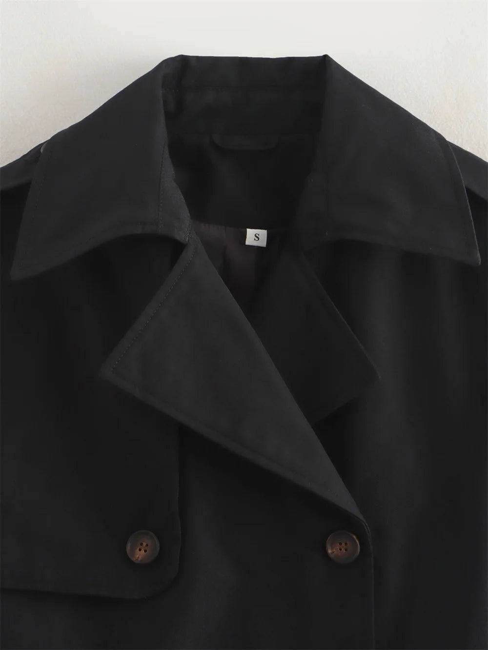 Ladies Vintage Cropped Trench Spring Autumn Jacket Women Streetwear Double Breasted Long Sleeve Top Female Chic Coat Outfits Pi-Mart