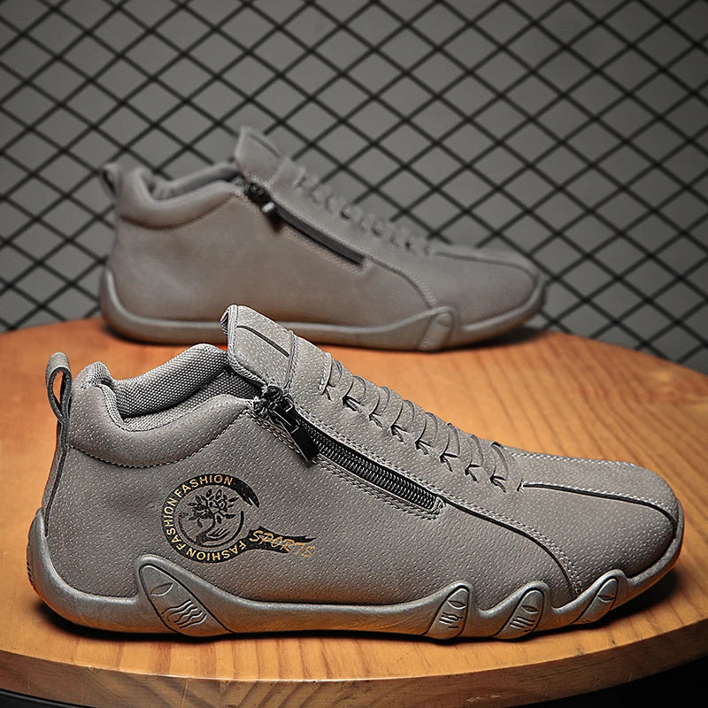 Men's Casual Shoes Side Zipper Short Boots Versatile Flats Bottom Trbottomyy Fashion Pu Leather Men's Shoes Spring Suitable for Outdoor Sports Pi-Mart