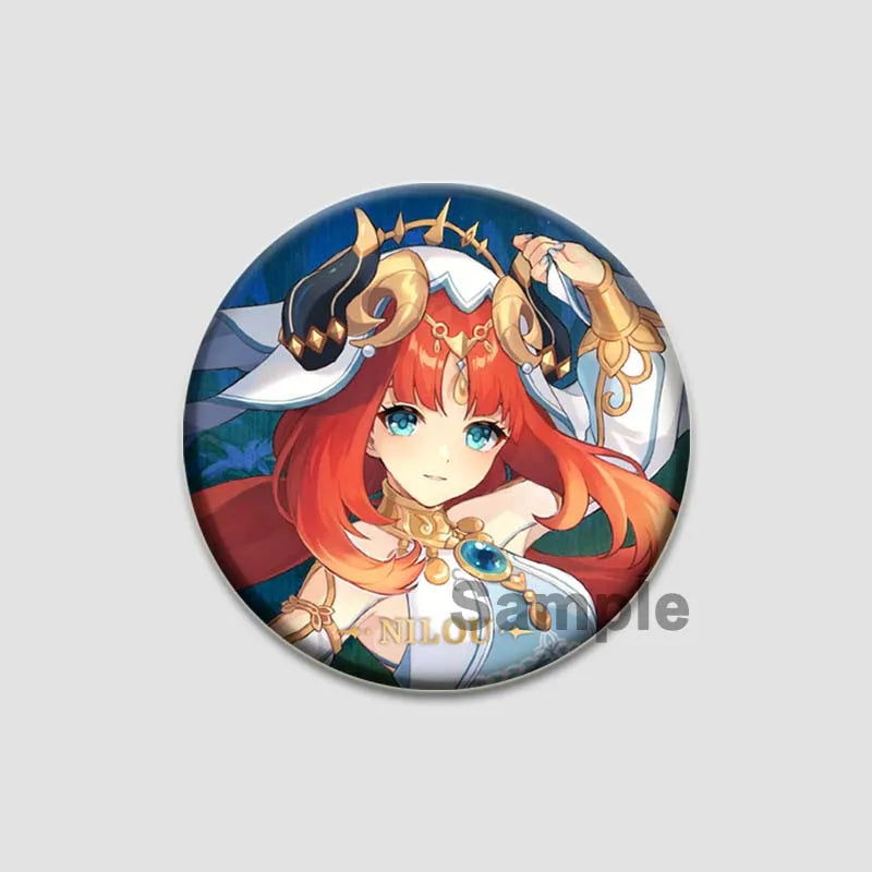 Genshin Impact Game Brooches 58mm Round Button Pins for Backpack Jackets Jewelry Cartoon Cosplay Badge Hutao Zhongli Xiao Badges Pi-Mart