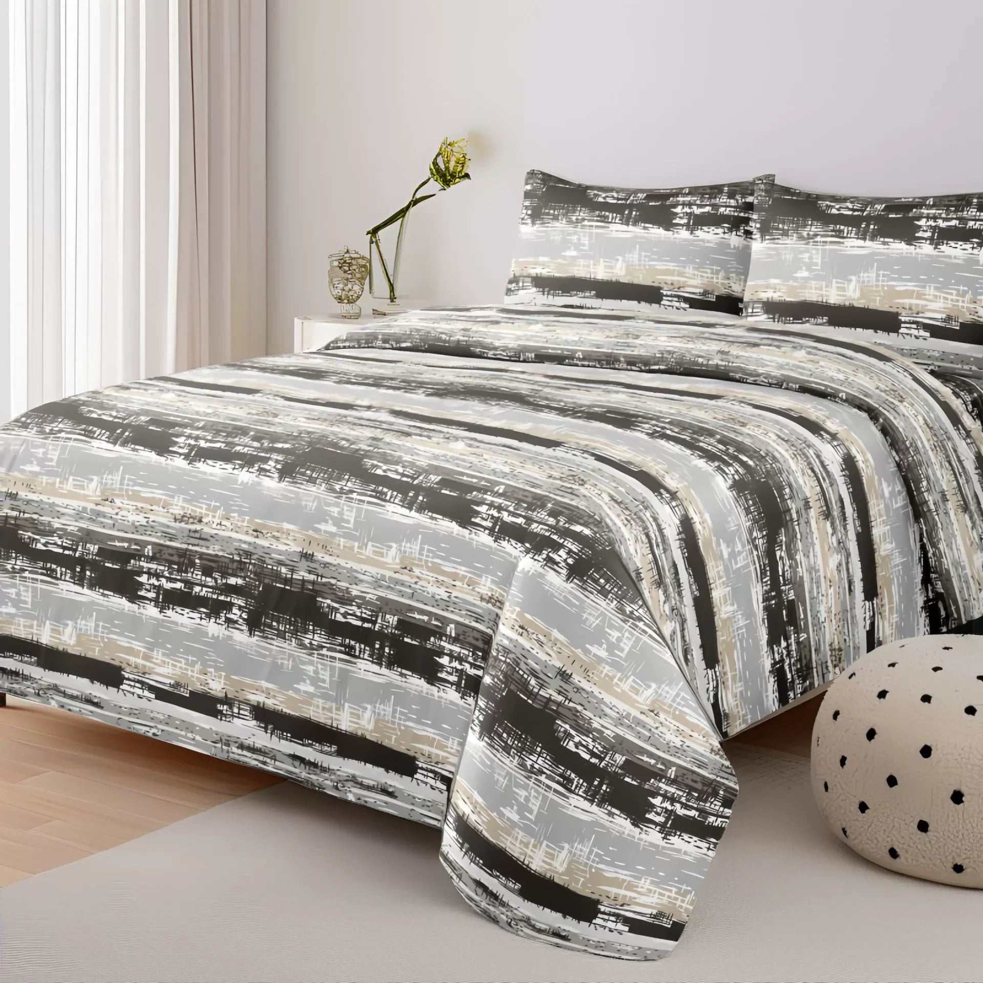 3pcs Printed Brushed Duvet Cover Pillowcase Three Piece Set High Quality Skin Friendly Fabric Bedding Cover (without Bed Sheet) Pi-Mart
