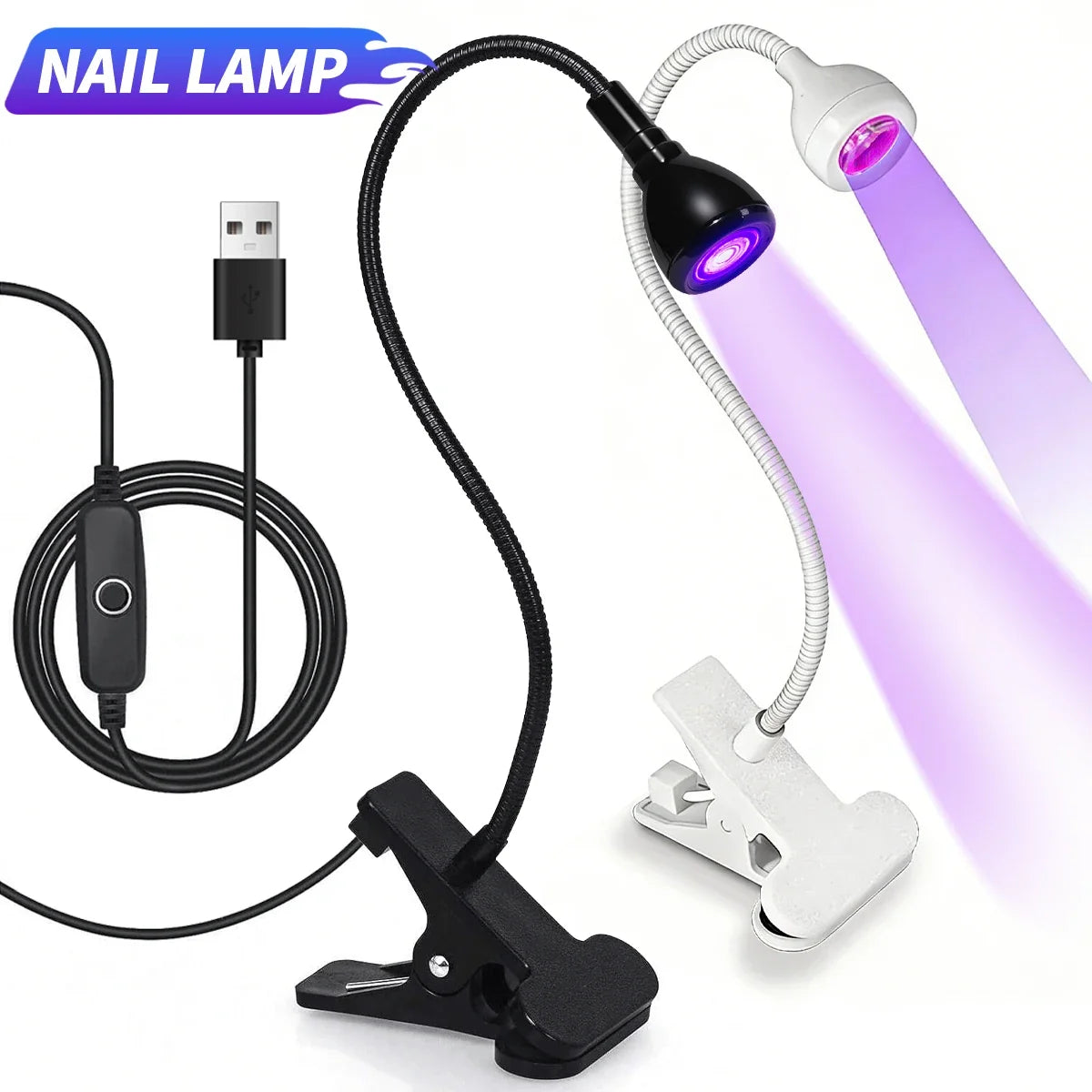 Nail LED UV Lamp for Drying Gel Nails Polish Clip-On Flexible Desk Mini Portable USB Nail Lamp UV Light Dryer for Manicure Salon Tri Light Beauty