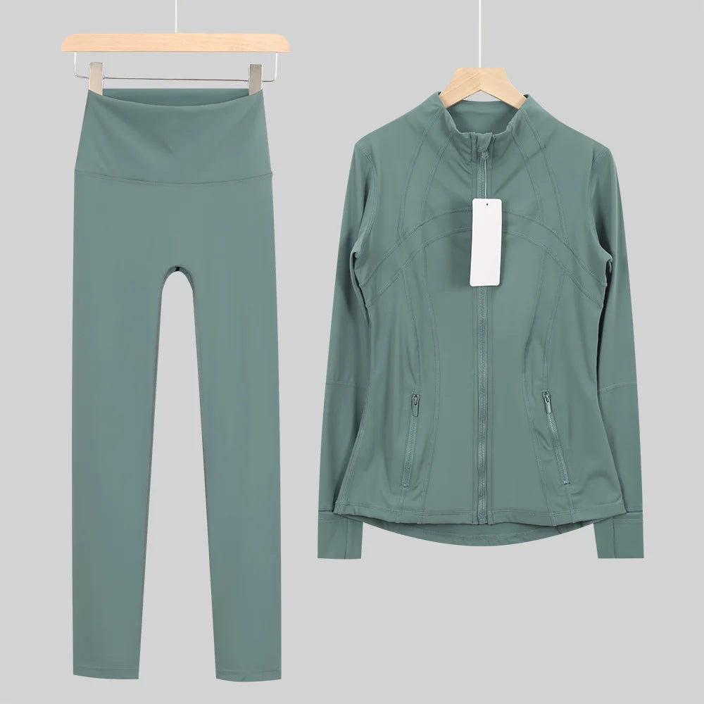 2026 New Yoga Sport Jacket Set Women's Yoga Clothes Running Fitness Jacket Active Wear Clothing Nine-point Pants Pi-Mart