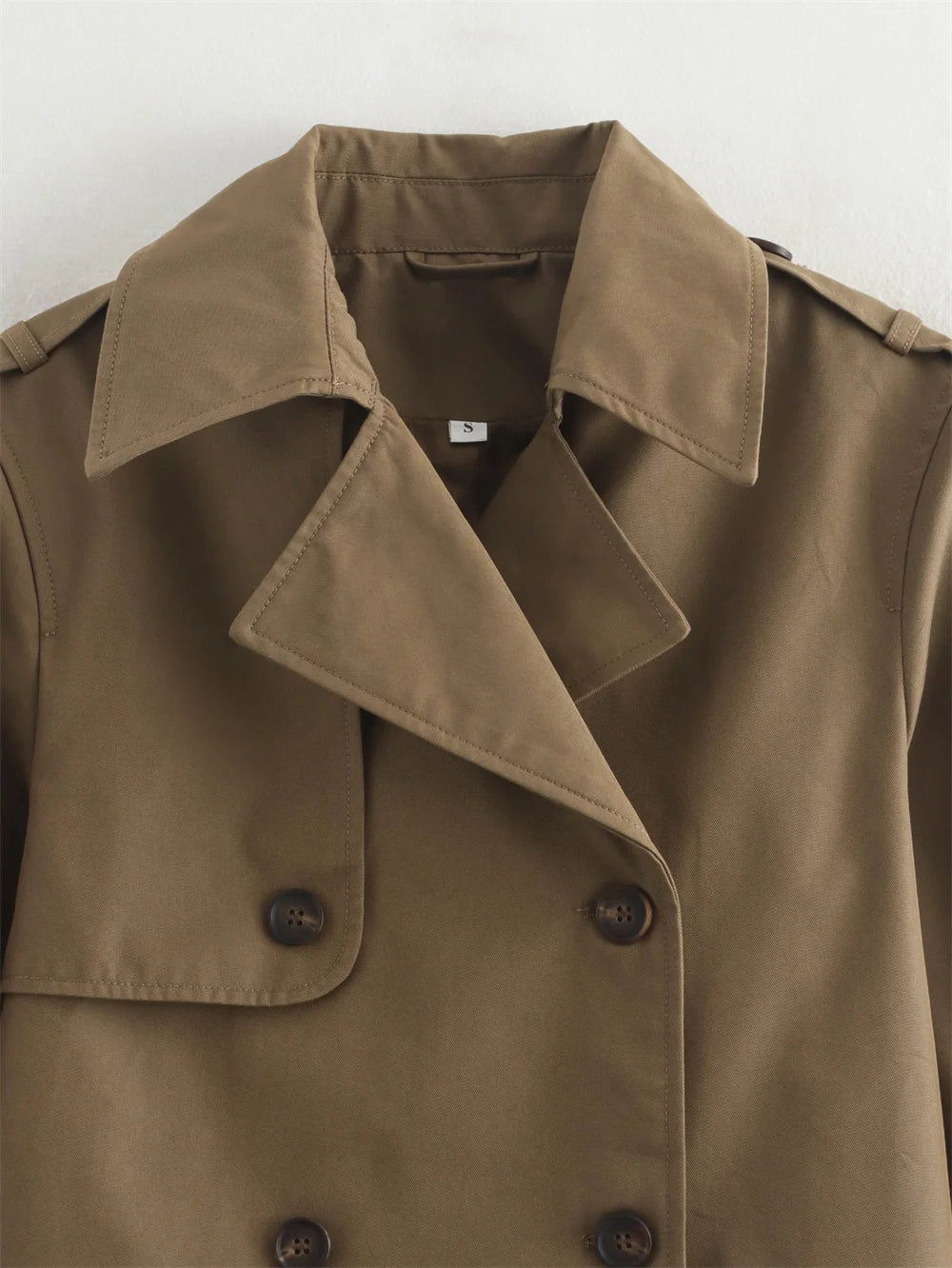 Ladies Vintage Cropped Trench Spring Autumn Jacket Women Streetwear Double Breasted Long Sleeve Top Female Chic Coat Outfits Pi-Mart