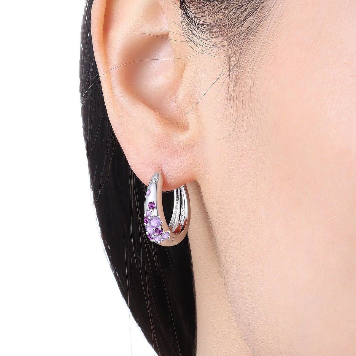 PANPOKI S925 Sterling Silver Purple Zircon Series Earrings Hoop Earrings For Women Jewelry Original Party Trendy Gifts Pi-Mart
