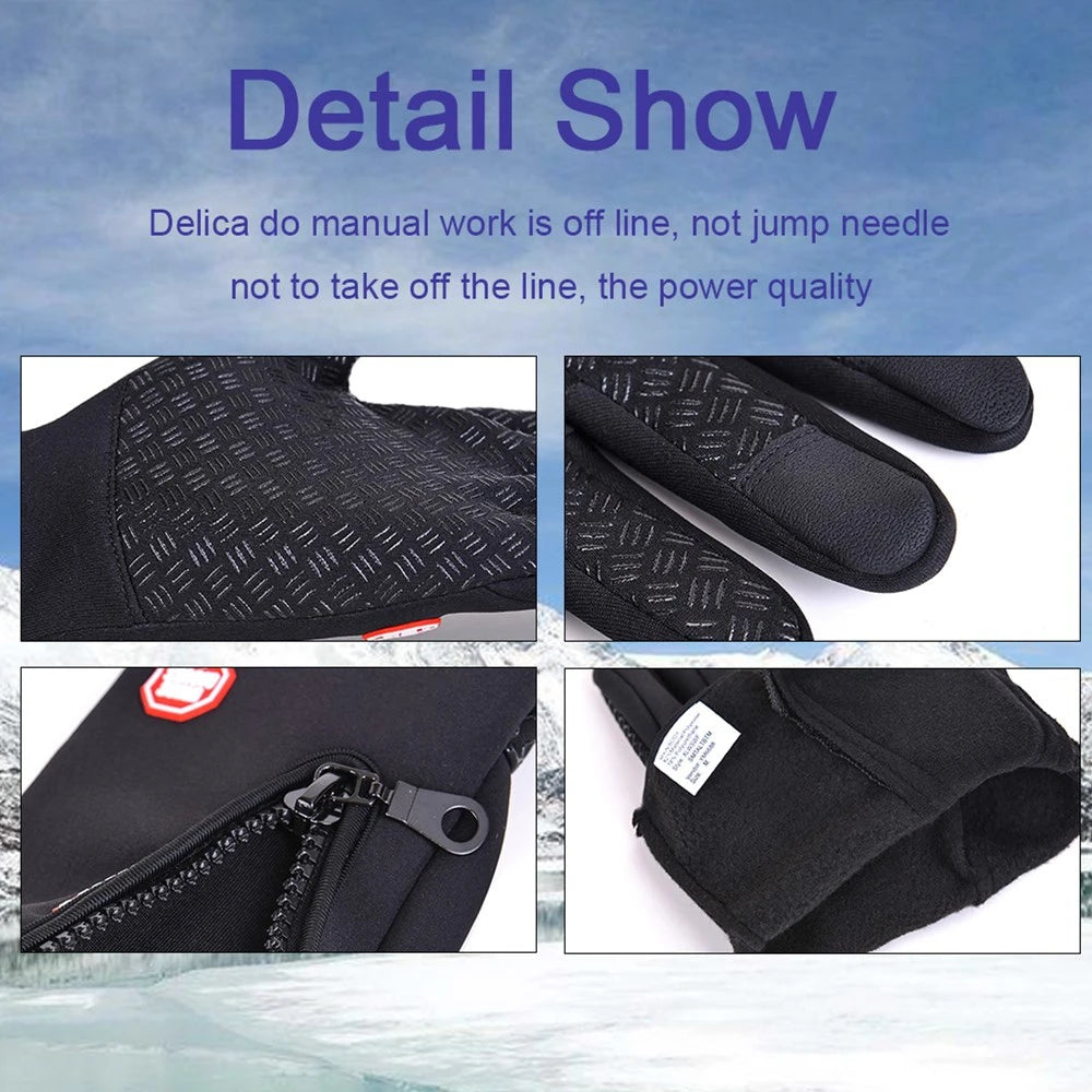 Winter Cycling Gloves Men Women Motorcycle Fleece Sport Zipper Autumn Touch Screen Warm Water-Repellent Windproof Non-slip Glove Pi-Mart