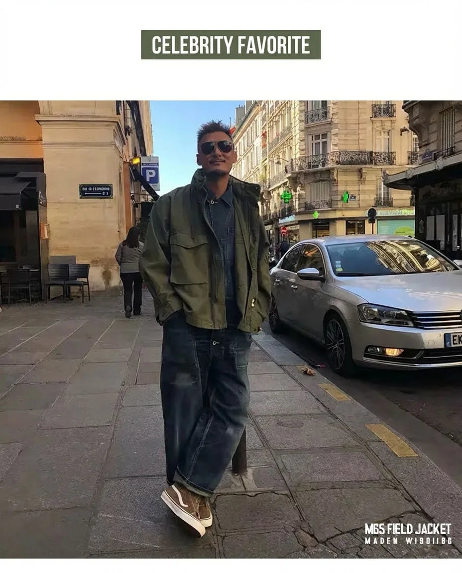 Maden Retro M65 Jackets for Men Green Outdoor Windbreaker Vintage Casual Solid Coat Mens Clothes Multi-Pocket Jacket Pi-Mart