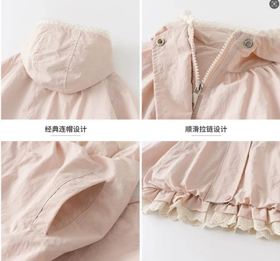 Baby girl coat Spring and Autumn new children's Korean version hooded zipper solid color jacket Pi-Mart