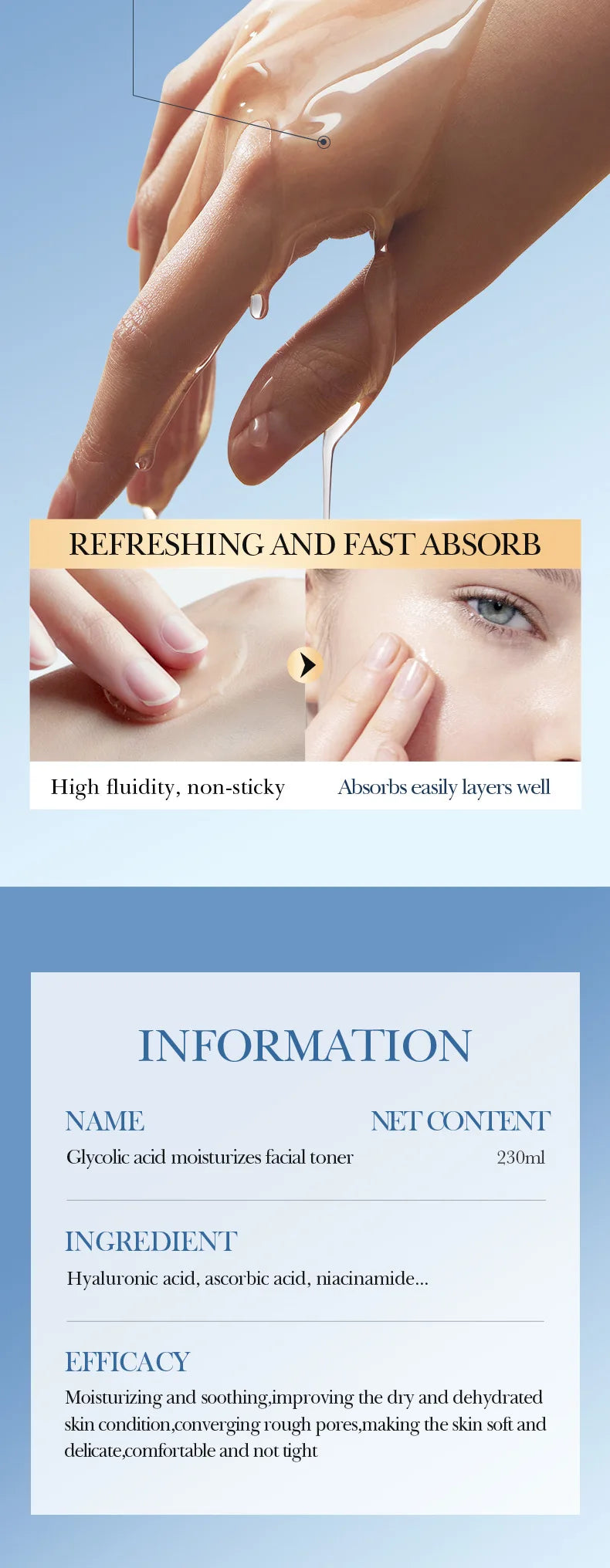 Toner SADOER Glycolic Acid Soothing Moisturizing Serum Improves Dirty and Dry Skin Fine Lines Pi-Mart
