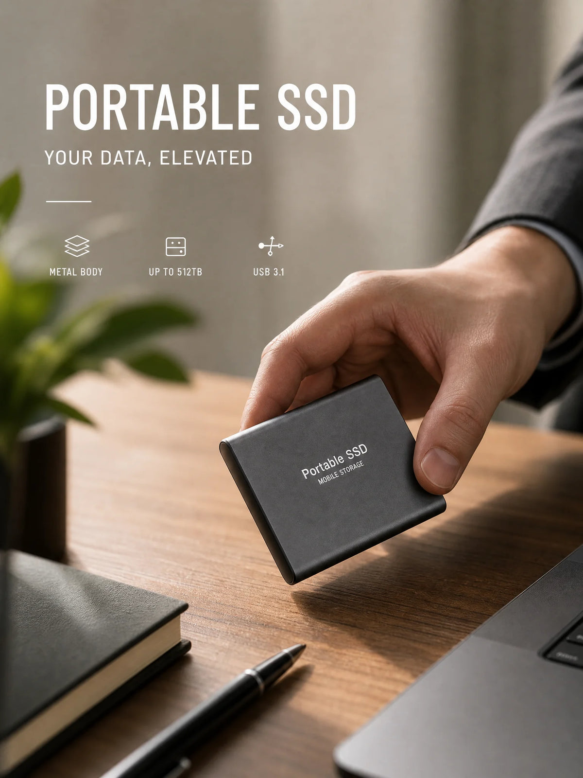 Reliable Slim Storage Device Portable External SSD 1TB 4TB 16TB 128TB High Speed for Notebook Laptop Computer Pi-Mart