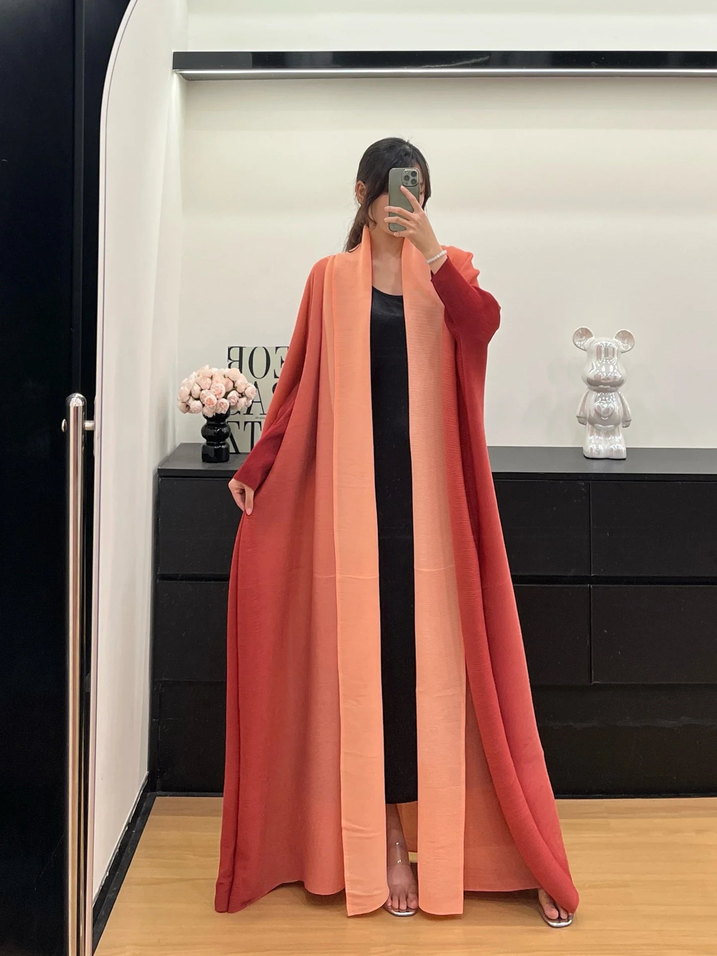 Wrinkled Women's Windbreaker Jacket Bat Sleeve Scarf Collar, Gradient Long Robe Fashion Retro Coats and Jackets Women LadyShow.Store
