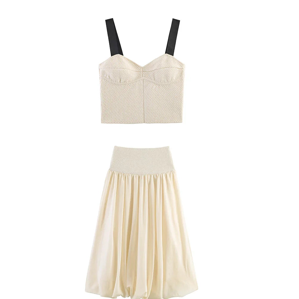 Summer minimalist style V-neck slim fit structured knit short sleeved knitted jacket with suspender short top and half skirt LadyShow.Store