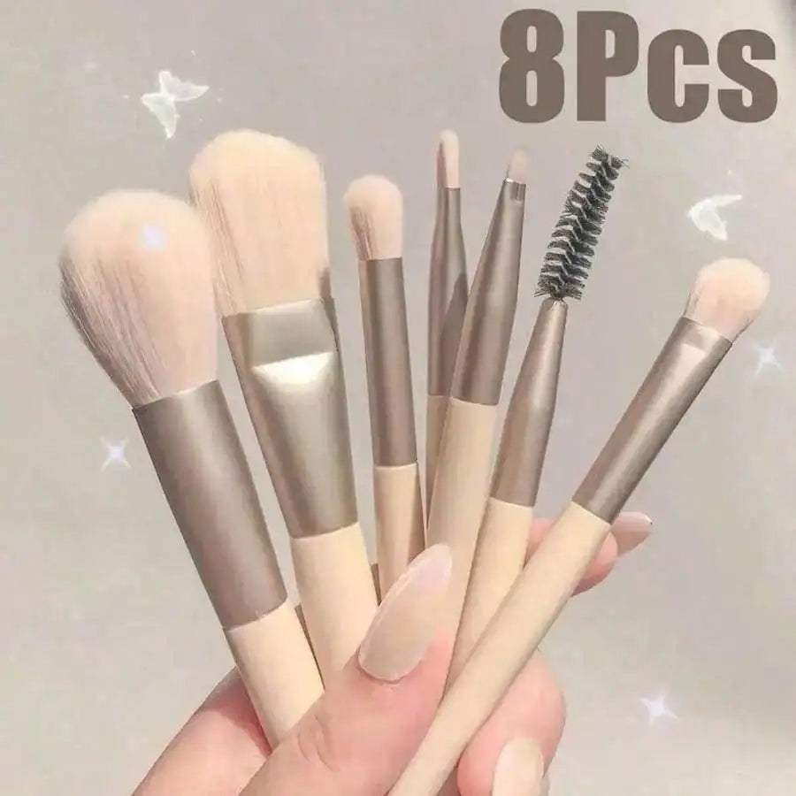 8Pcs Mini Multipurpose Makeup Brush Set Portable Cosmetic Tool For Blush Highlighter Eyeshadow Powder Concealer Daily Beauty Accessory For Women Tri Light Beauty