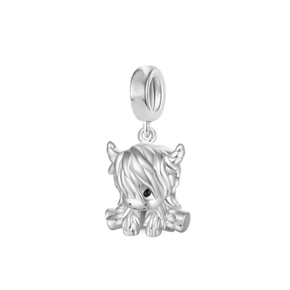 Fashionable 925 Sterling Silver Highland Cow Animal Pendant Suitable for Bracelets, Necklaces, DIY Women's Jewelry Accessories Pi-Mart