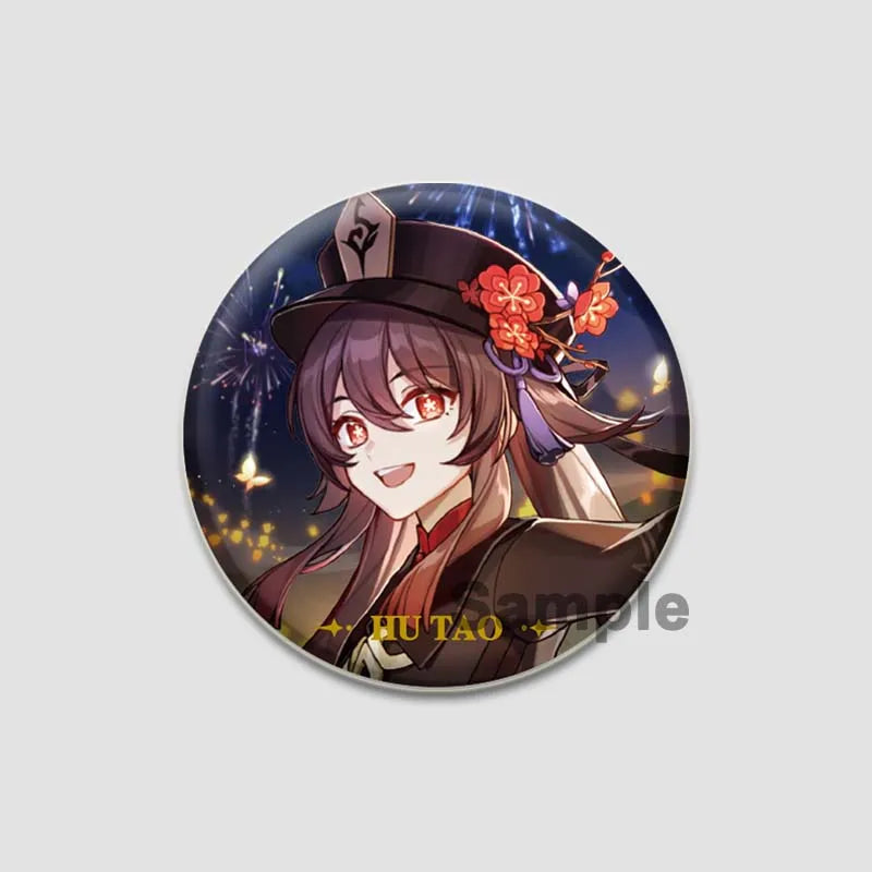 Genshin Impact Game Brooches 58mm Round Button Pins for Backpack Jackets Jewelry Cartoon Cosplay Badge Hutao Zhongli Xiao Badges Pi-Mart