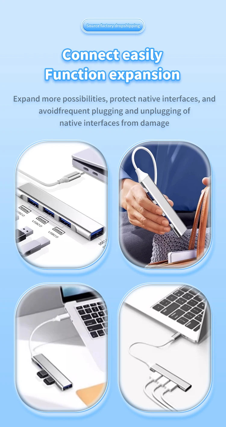 4-in-1 USB C Hub 3.0, Multi-Port OTG Adapter for Smartphones, Tablets, Laptops, Computers, Type-C Splitter Pi-Mart