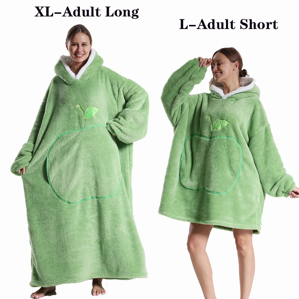 Women Plush Fleece Blanket Men Warm Thick Hoodies Adult Giant TV Blanlets with Sleeves Super Long Cold-proof Homewear Pajamas Pi-Mart