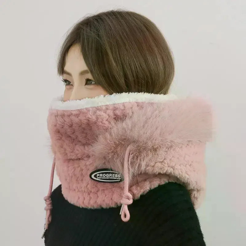 Simple Solid Color Cycling Windproof Cap Thickened Neck Warmer Ear Protection Hat Keep Warm Windproof Winter Hat Scarf Set Pi-Mart