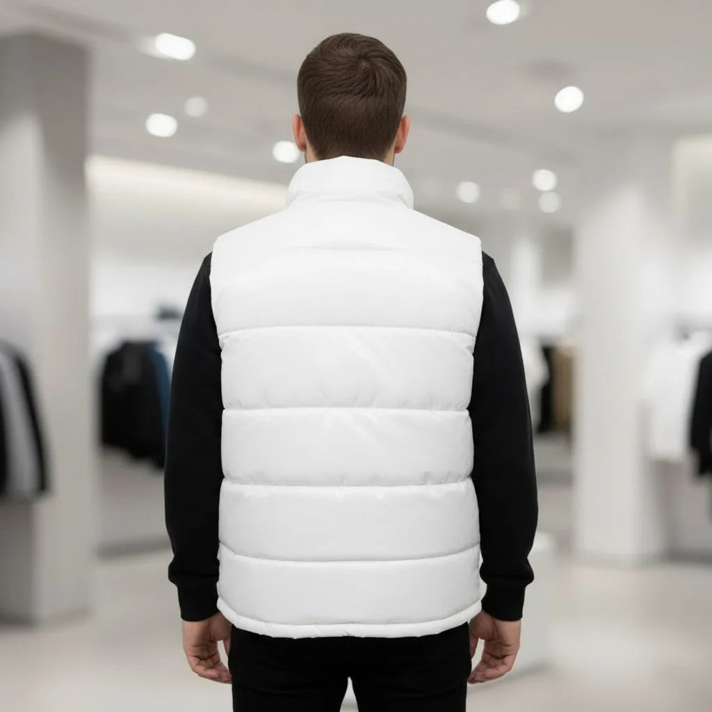 White Vest Jacket Men Slim Fit Stand Collar Sleeveless Puffer Jackets Spring Autumn Casual Waistcoat Men Warm Coat 2026 Trends Pi-Mart