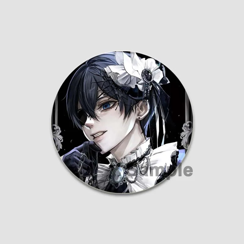 58MM Cartoon Comics Black Butler Creative DIY Badge Tinplate Plastic Pins Button Brooches for Backpack Accessories Jewelry Gifts Pi-Mart