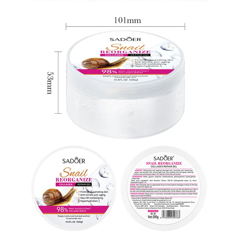 SADOER Snail Collagen Face Cream Gel Firming Repair Brightening Moisturizing Facial Creams Beauty Face Skin Care Products Tri Light Beauty
