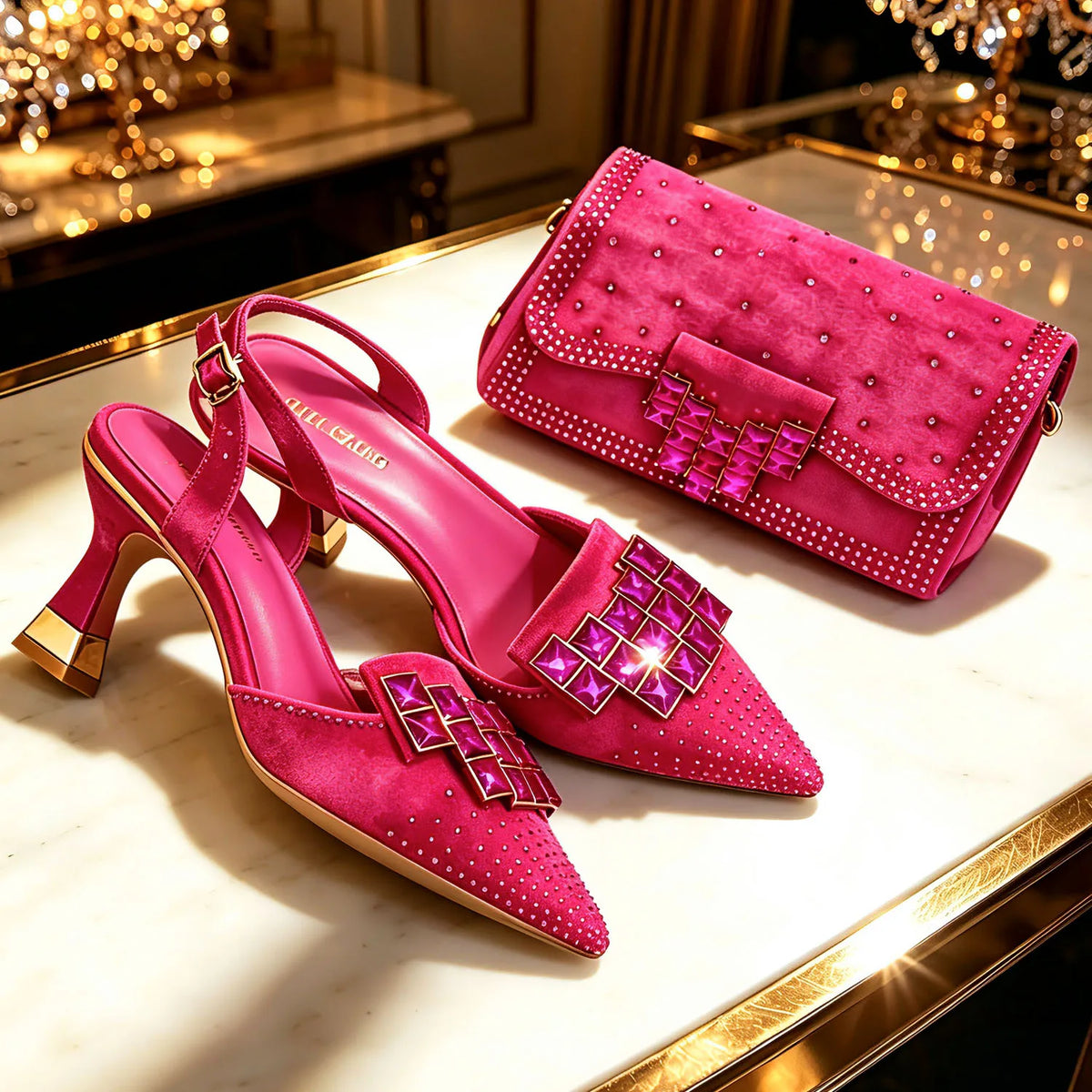 Venus Chan 2026 INS Italy Elegant Rhinestone Pointed Toe High Heels & Matching Bag Set - Perfect for Women's Parties & Weddings Pi-Mart