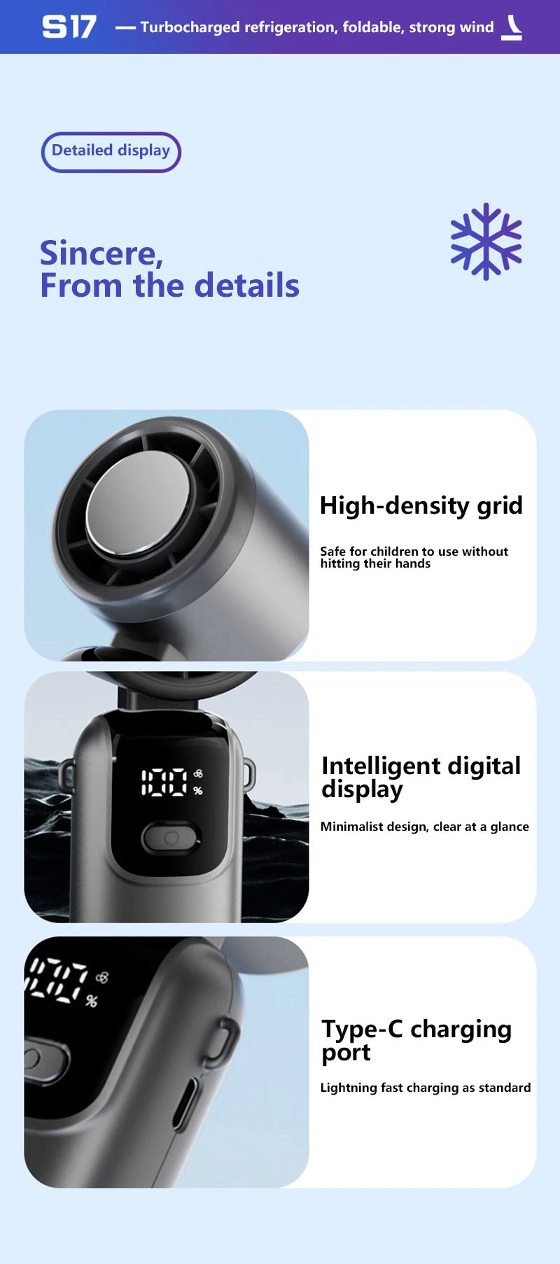 Lenovo Foldable/Hangable USB Desk Fan Ice Cooling Handheld Fan 100 Speeds Turbo Portable for Outdoor Fast Chill Ice Compress New Pi-Mart
