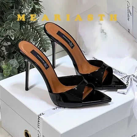 12/10cm pointed Open Toe High Heel Shoes Woman Summer OutsideSlipper Party Stiletto Luxury Designer Patent Leather Women Sandals LadyShow.Store