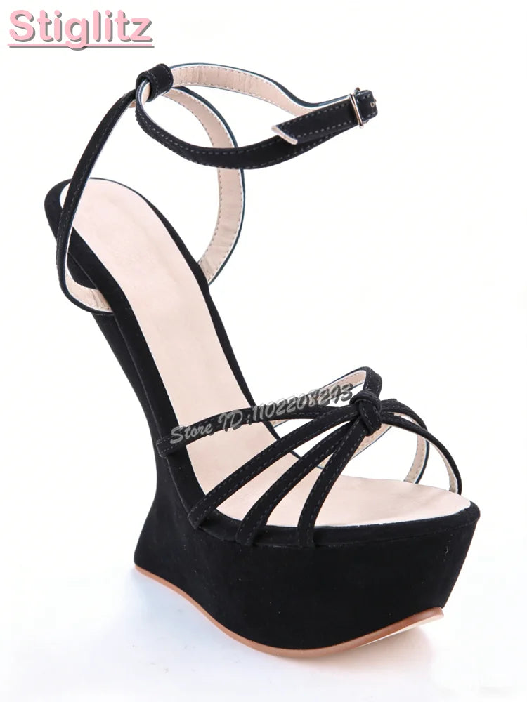 Cross-tied Super High Heel Sandals Candy Color Round Toe Platform Strange Style Heels 2025 Summer Women Shaped Heel Shoes 15CM LadyShow.Store