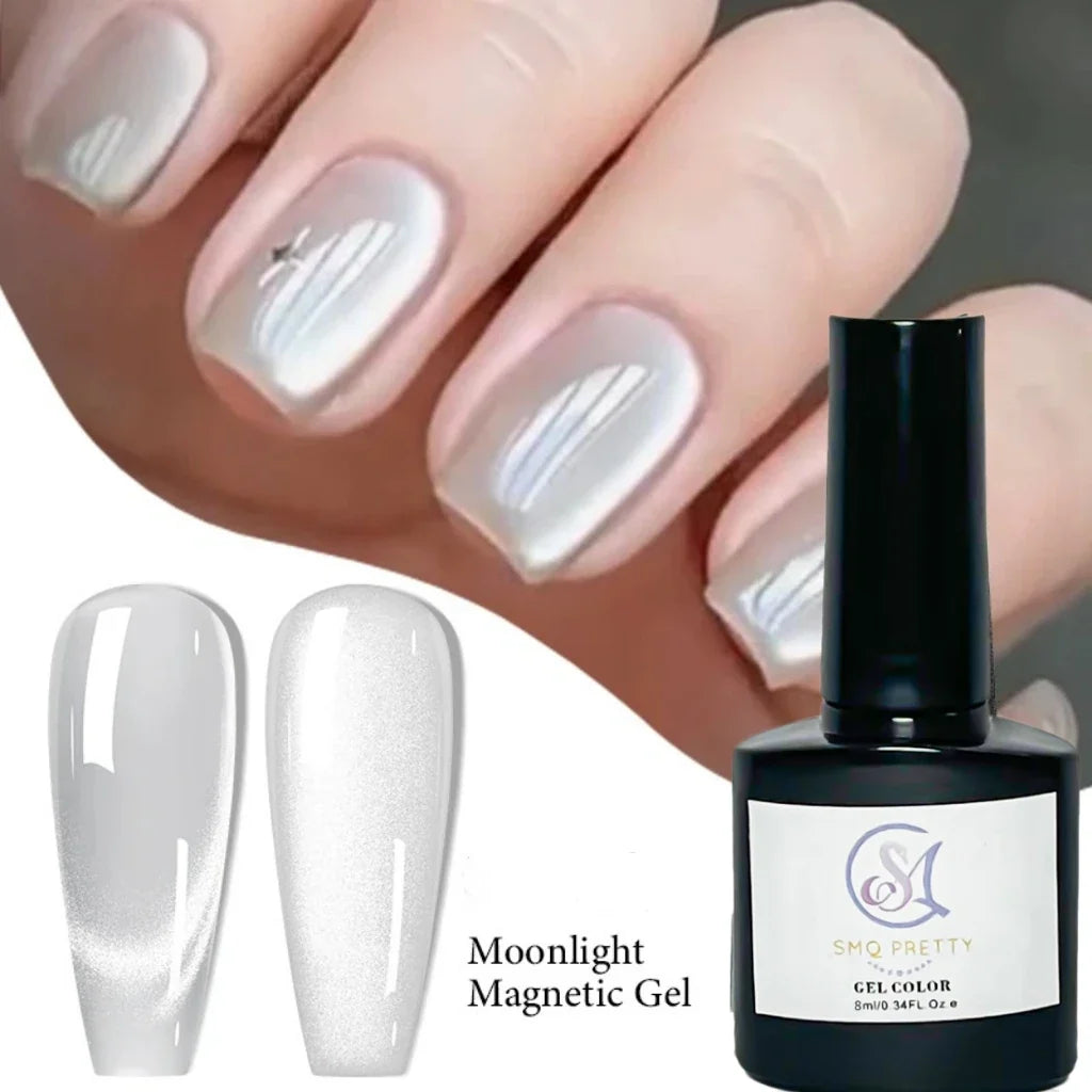 8ml Moonlight Cat Magnetic Nail Gel Polish Glitter Pink Silver Semi Permanent French Style Nail Art UV/LED Gel Varnish Tri Light Beauty