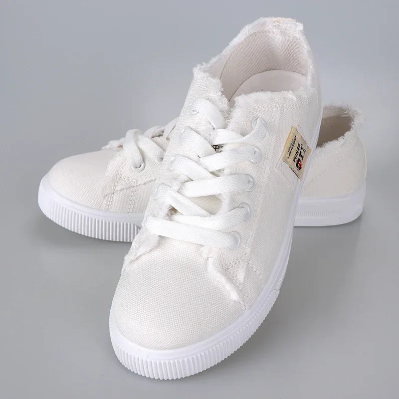 2024 Spring Summer Women Canvas Sneaker Low Top Denim Sneakers Ladies Lace-Up Flat Canvas Board Shoes Female Sapatos Femininos Pi-Mart