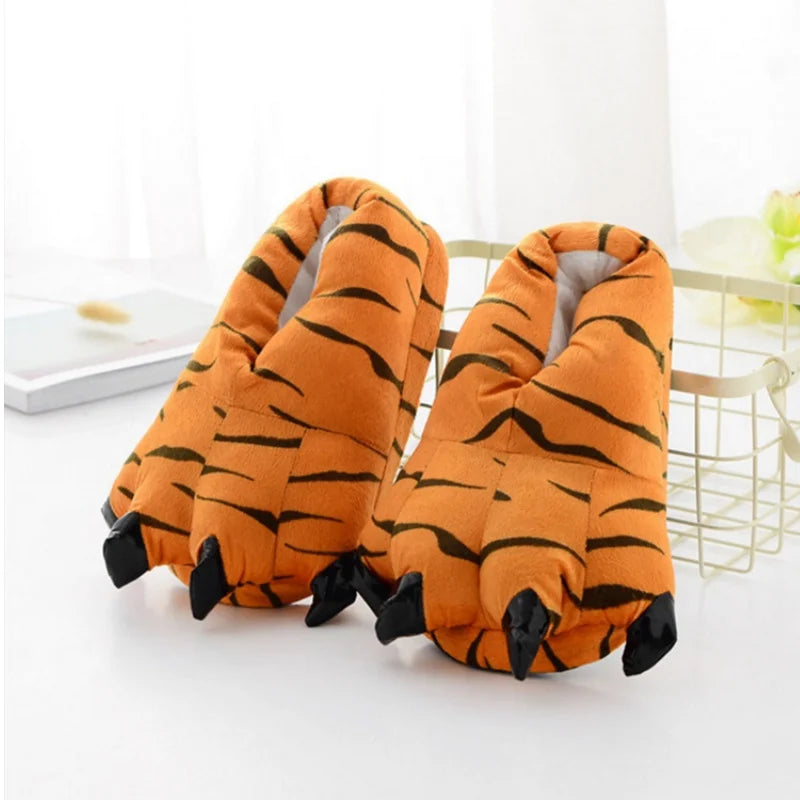 Winter Warm Soft Indoor Floor Slippers Women Men Shoes Paw Funny Animal Christmas Monster Dinosaur Claw Plush Home Random Lining LadyShow.Store