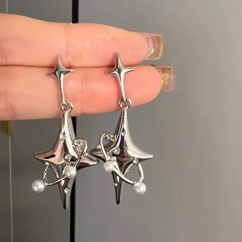 Y2K Irregular Liquid Earrings for Women Silver Color Hip-Hop Punk Fashion Geometric Earring Clip Girl 2024 Trendy Party Jewelry Pi-Mart