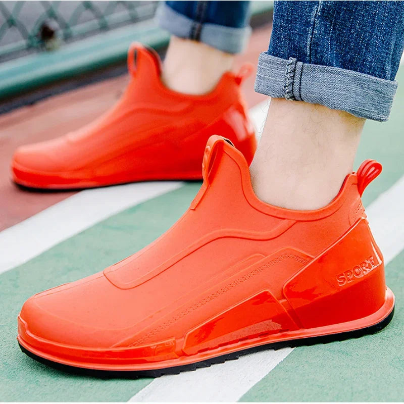Men's Rain Boots Ankle Waterproof Shoes Men Casual Fishing Work Shoes Slip on Non-slip Rain Shoes Womens Kitchen Rubber Shoes Pi-Mart