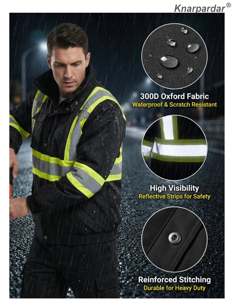 Winter Black Jacket High Visibility Warm Jacket for Men With Customized Logo Waterproof Jacket Reflective Parka Jacket Workwear Pi-Mart