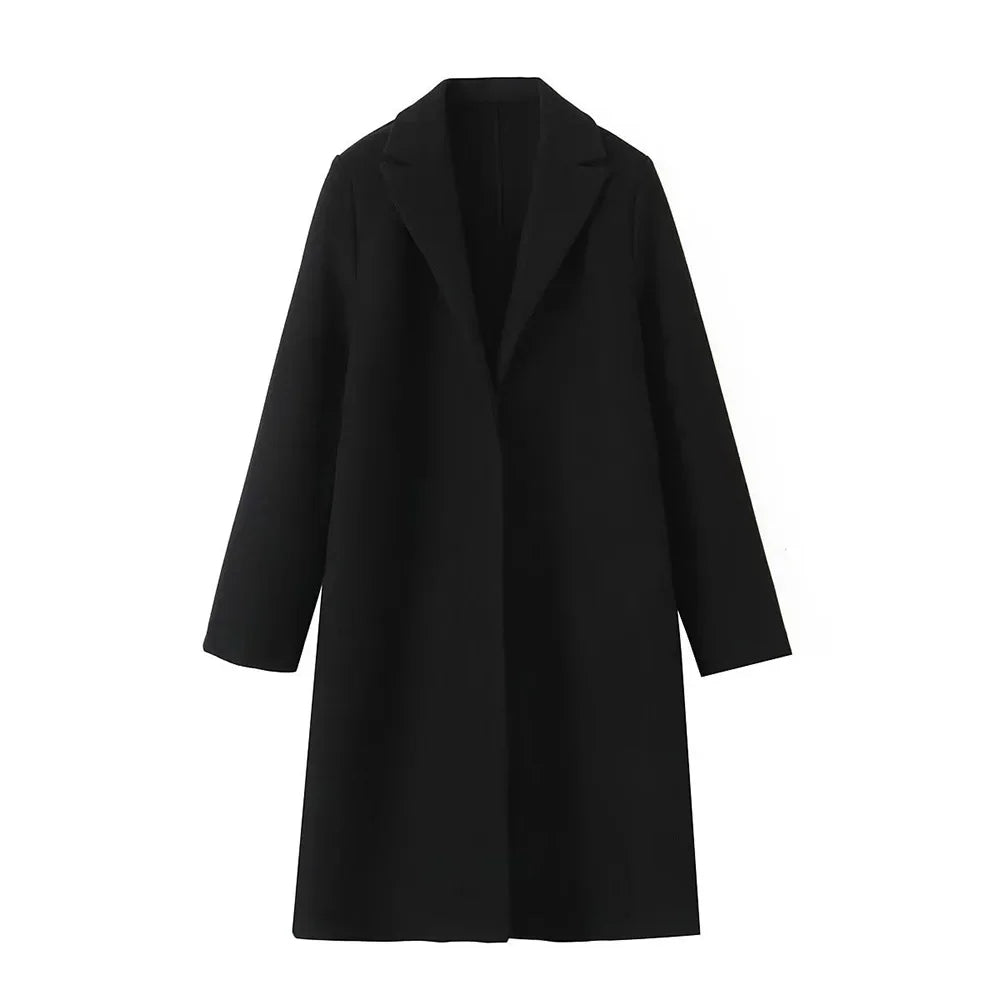 Willshela Women Fashion Solid Open Stitch Long Trench Coats Vintage V-Neck Full Sleeves Female Chic Lady Outfits LadyShow.Store