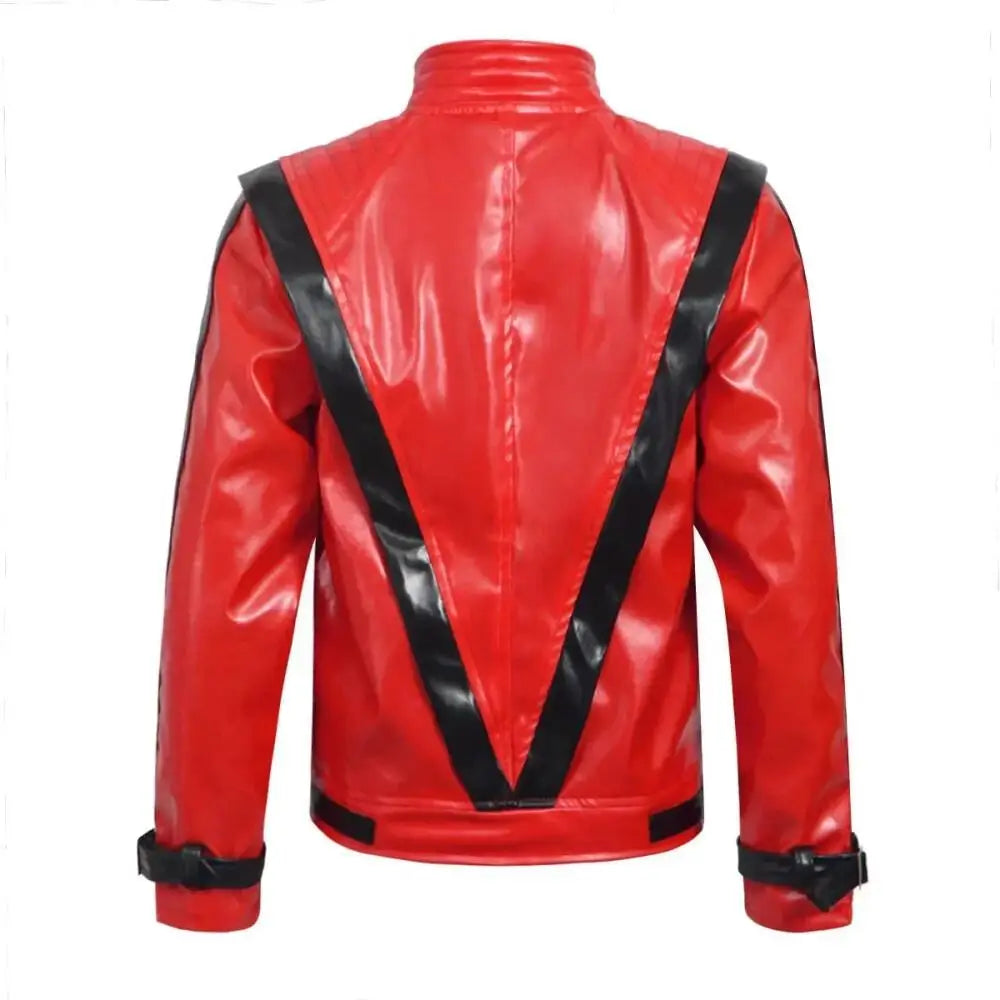 Classic Michael Red Leather Jacket Cosplay Costume Zipper Design Carnival Performance Wear Teen And Adult Pi-Mart