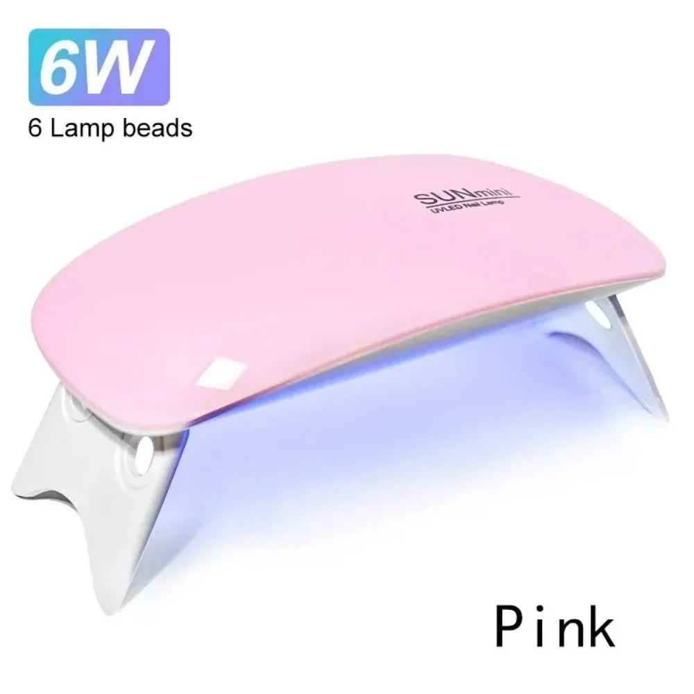 Portable 6 LED UV Nail Lamp 6W Mini Nail Dryer Machine Foldable Manicure Tool for Gel Polish Varnish Quick Drying USB Cable Tri Light Beauty