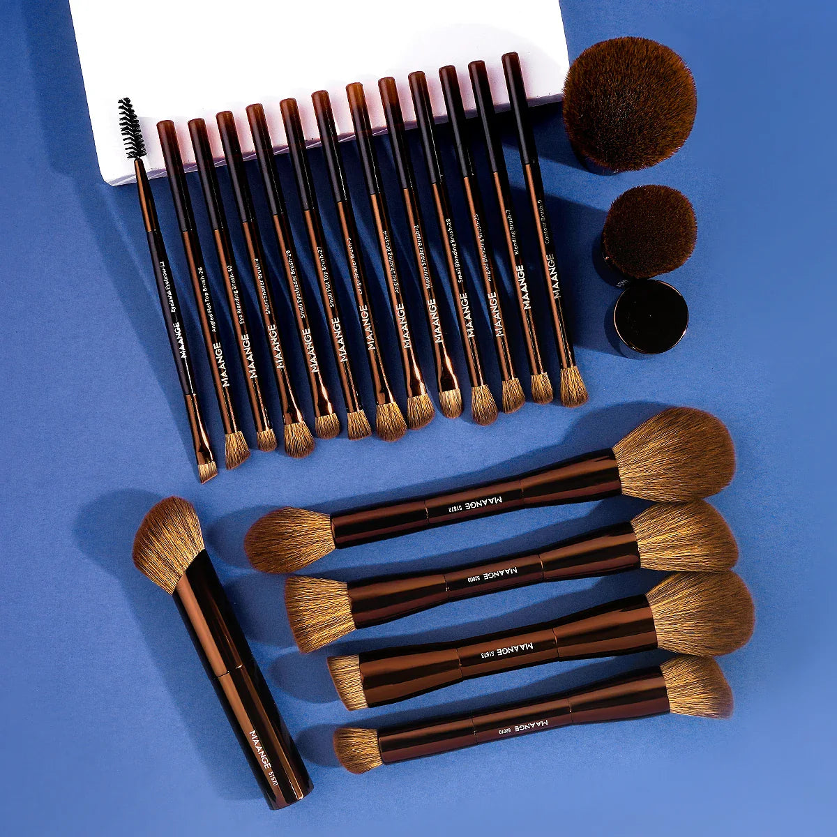 MAANGE 20pcs/set Pro Makeup Brushes Double Ended Foundation Concealers Blush Eye Shadows Brush for Liquid Cream Powder Blending Tri Light Beauty