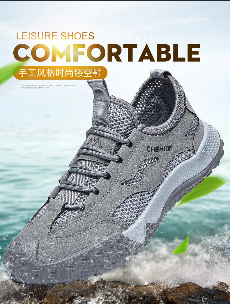 Oulylan Men's Summer Breathable Hollow Mesh Wading Shoes 2026 Outdoor Hiking Climbing Non-Slip Sport Sneakers Size 39-44 Pi-Mart