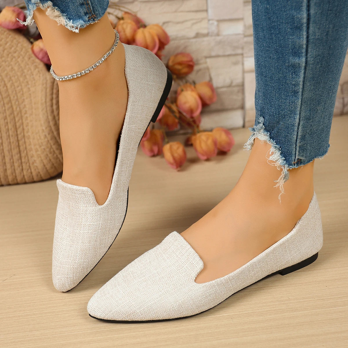 Women Flats Pointed Toe Solid Color Flats for Women Spring/autumn Casual Comfortable Leopard Brown Flat Heel Shoes Pi-Mart