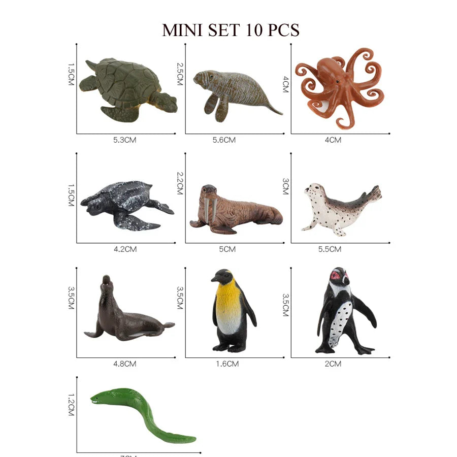 Realistic Mini Ocean Animal Figurines Plastic Marine Sea Creatures Whale Shark Dolphin Turtle Penguin Model Playset Gift for Kid LadyShow.Store