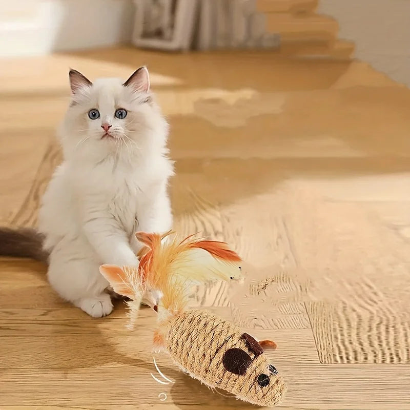 1-5pcs Sisal False Mouse Cat Toy Bite Resistance Stuffed Toy Interactive Cat Toy Simulation Mice Kitten Self-Playing Plush Toys Pi-Mart