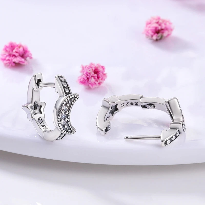 Genuine 925 Sterling Silver Love Feather Earrings Fit Original Charms Hoop For Women Girls Stud Earring Fine Jewelry Gifts Pi-Mart